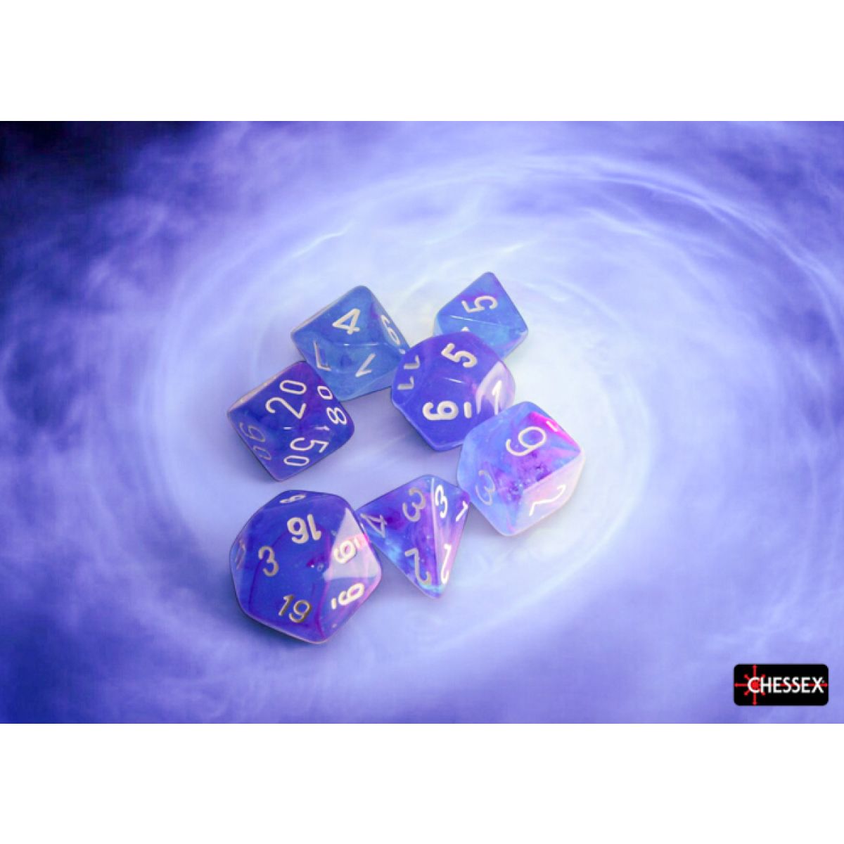 Chessex D7-Die Set Nebula Polyhedral Aura/White Luminary 7-Die Set