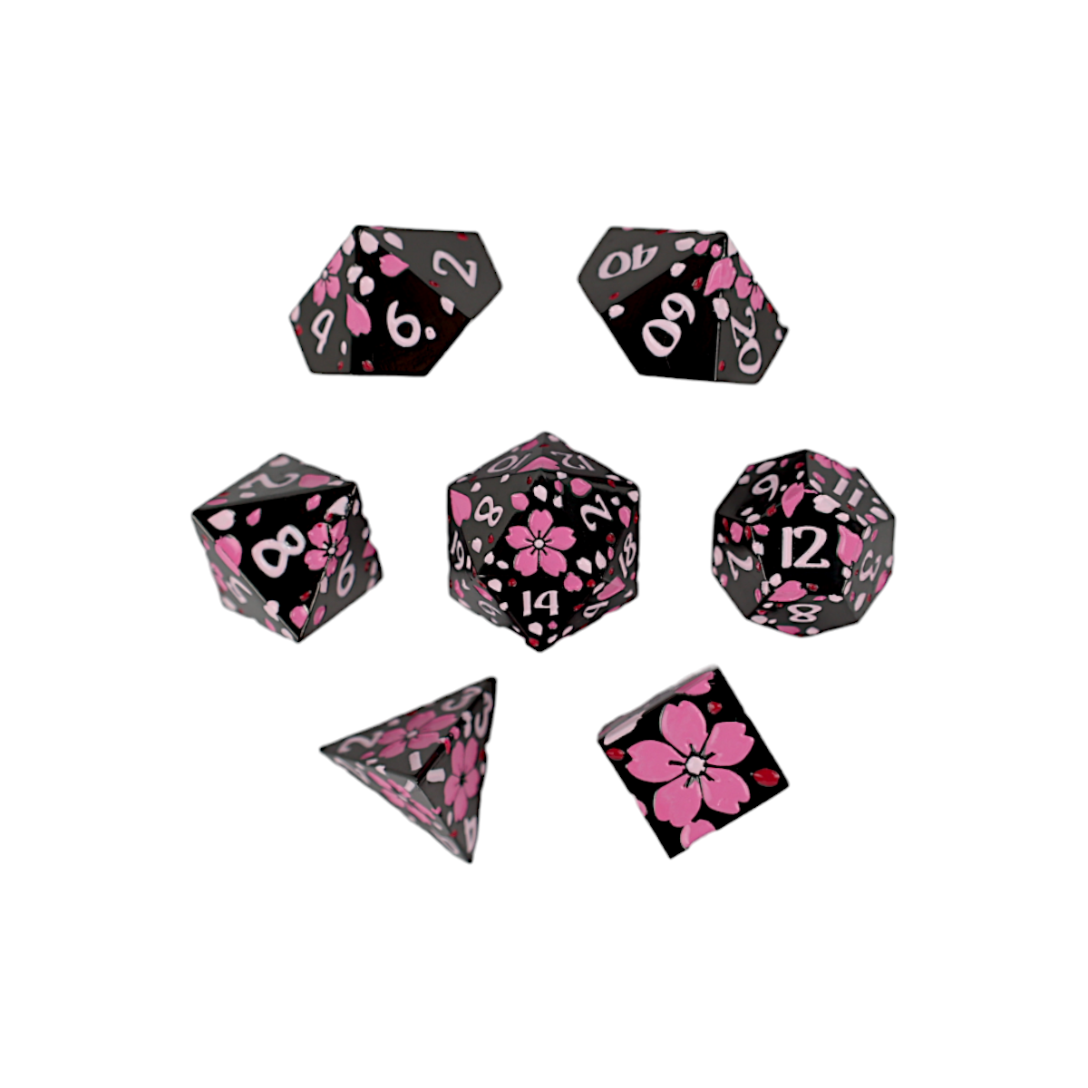 LPG Dice RPG Set Inscripted Sakura Black Pink
