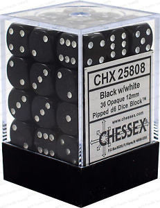 Chessex D6 Opaque 12mm d6 Black/white Dice Block (36 dice)