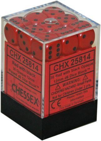 Chessex D6 Opaque 12mm d6 Red/black Dice Block (36 dice)
