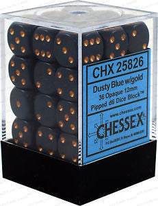 Chessex D6 Opaque 12mm d6 Dusty Blue/copper Dice Block (36 dice)