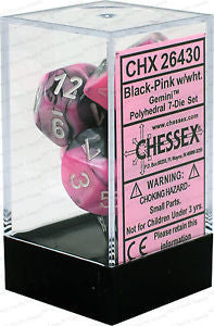 Chessex D7-Die Set Gemini Polyhedral Black-Pink/white 7-Die Set