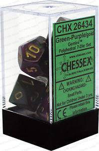 D7-Die Set Dice Gemini Polyhedral Green-Purple/Gold (7 Dice in Display)
