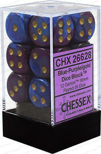 Chessex D6 Gemini 16mm d6 Blue-Purple/gold Dice Block (12 dice)