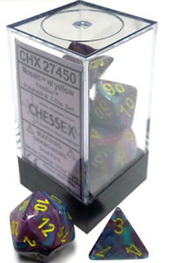 D7-Die Set Dice Festive Polyhedral Mosaic/Yellow (7 Dice in Display)