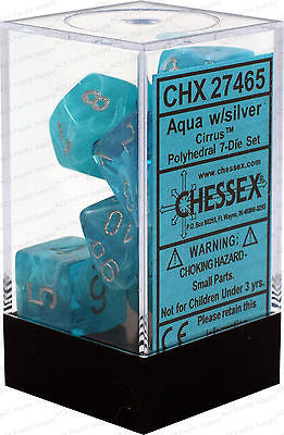 D7-Die Set Dice Cirrus Polyhedral Aqua/Silver (7 Dice in Display)