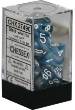 Chessex D7-Die Set Lustrous Polyhedral Slate/white 7-Die Set