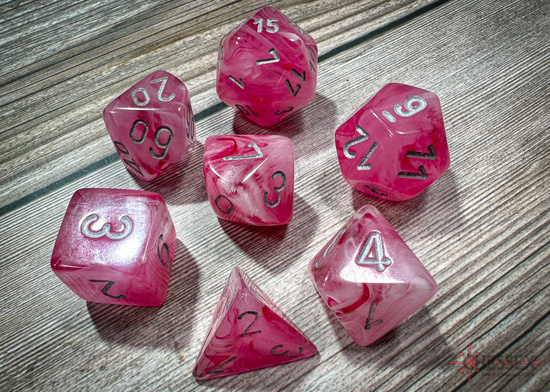 Chessex D7-Die Set Ghostly Glow Polyhedral Pink/silver 7-Die Set