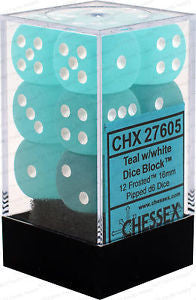 Chessex D6 Frosted 16mm d6 Teal/white Dice Block (12 dice)
