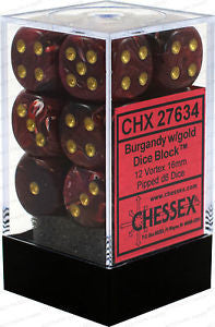 Chessex D6 Vortex 16mm d6 Burgundy/gold Dice Block (12 dice)