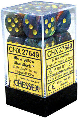 Chessex D6 Festive 16mm d6 Rio/yellow Dice Block (12 dice)