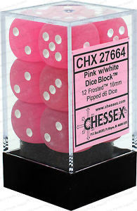 Chessex D6 Frosted 16mm d6 Pink/white Dice Block (12 dice)