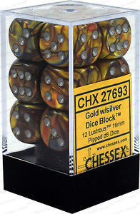 Chessex D6 Lustrous 16mm d6 Gold/silver Dice Block (12 dice)