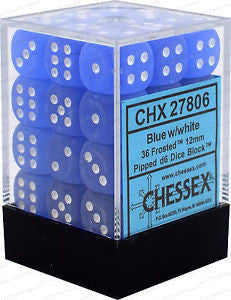 Chessex D6 Frosted 12mm d6 Blue/white Dice Block (36 dice)