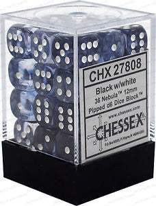 Chessex D6 Nebula 12mm d6 Black/white Dice Block (36 dice)