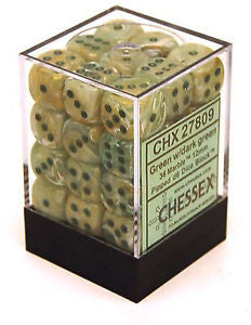 Chessex D6 Marble 12mm d6 Green/dark green Dice Block (36 dice)