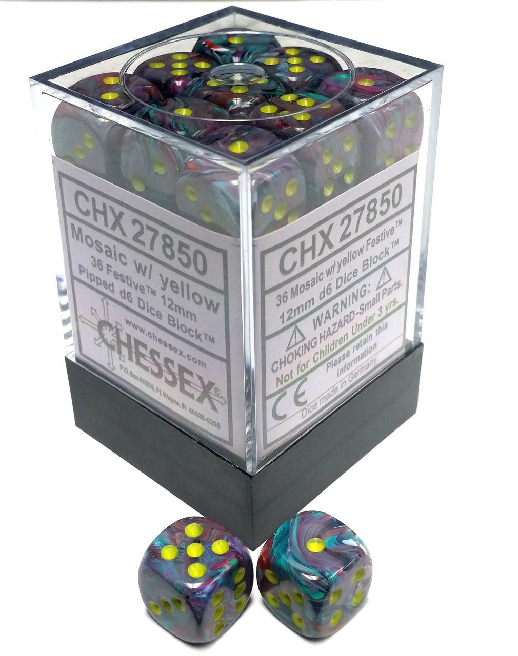Chessex D6 Festive 12mm d6 Mosaic/yellow Dice Block (36 dice)