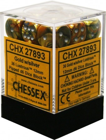 Chessex D6 Lustrous 12mm d6 Gold/silver Dice Block (36 dice)