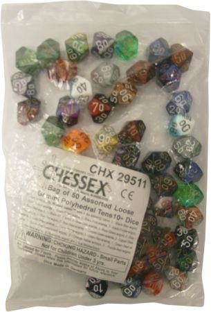 BULK D10 Tens Dice Assorted Loose Gemini Polyhedral (50 Dice in Bag)