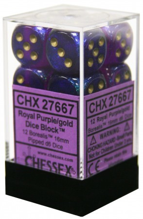 Chessex D6 Borealis 16mm d6 Royal Purple/gold Luminary Dice Block