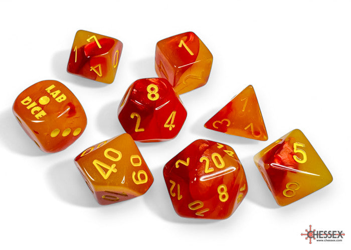 Chessex D7-Die Set Gemini Polyhedral Gellow-Red/yellow Luminary 7-Die Set (with bonus die)