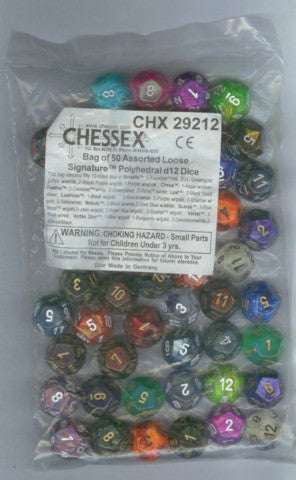 BULK D12 Dice Assorted Loose Signature Polyhedral (50 Dice in Bag)