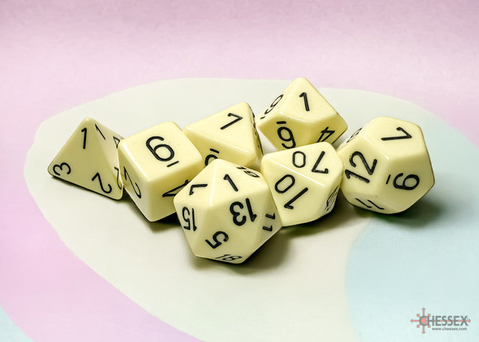 D7-Die Set Opaque Polyhedral Pastel Yellow/black