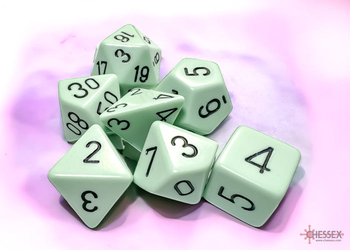 D7-Die Set Opaque Polyhedral Pastel Green/black