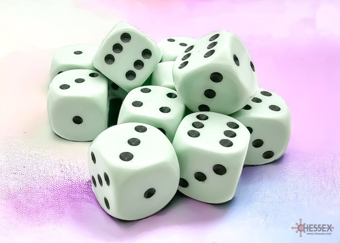 D6 Dice Opaque 16mm Pastel Green/black Dice Block (12 dice)