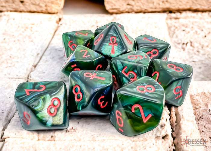 D10 Dice Scarab Jade/red Ankh D10
