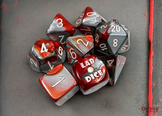 Chessex D7-Die Set Gemini Polyhedral Red-Steel/white 7-Die Set (with bonus die)