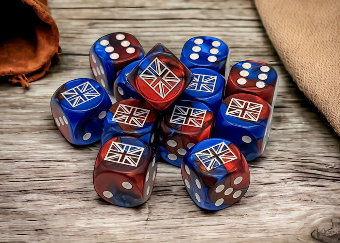 D6 Dice Great Britain War Dice Gemini Blue-Red/white 16mm d6 Dice Block (12 dice)