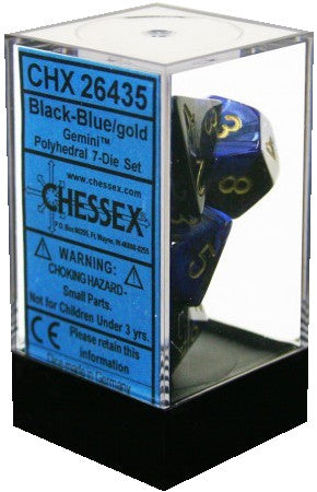 D7-Die Set Dice Gemini Polyhedral Black-Blue/Gold (7 Dice in Display)