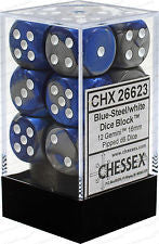 Chessex D6 Gemini 16mm d6 Blue-Steel/white Dice Block (12 dice)