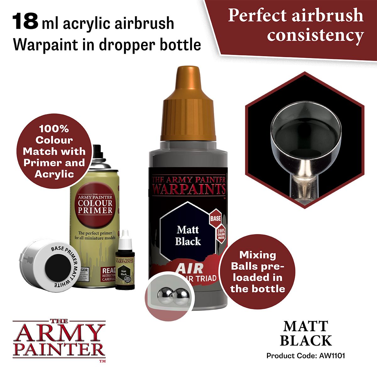 Army Painter - Warpaints Air - Matt Black Acrylic Paint 18ml