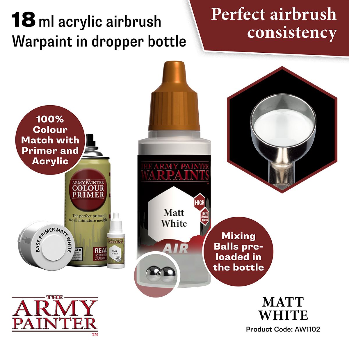 Army Painter - Warpaints Air - Matt White Acrylic Paint 18ml