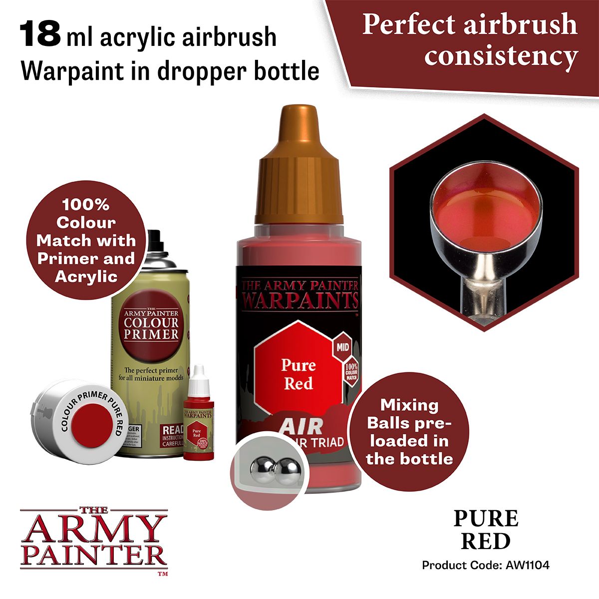 Army Painter - Warpaints Air - Pure Red Acrylic Paint 18ml