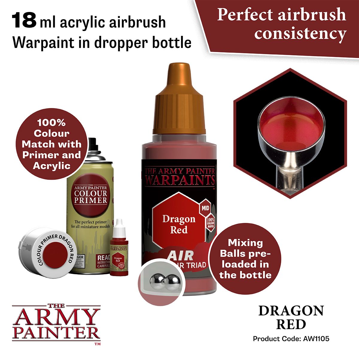 Army Painter - Warpaints Air - Dragon Red Acrylic Paint 18ml