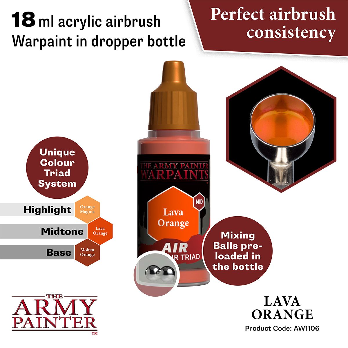 Army Painter - Warpaints Air - Lava Orange Acrylic Paint 18ml