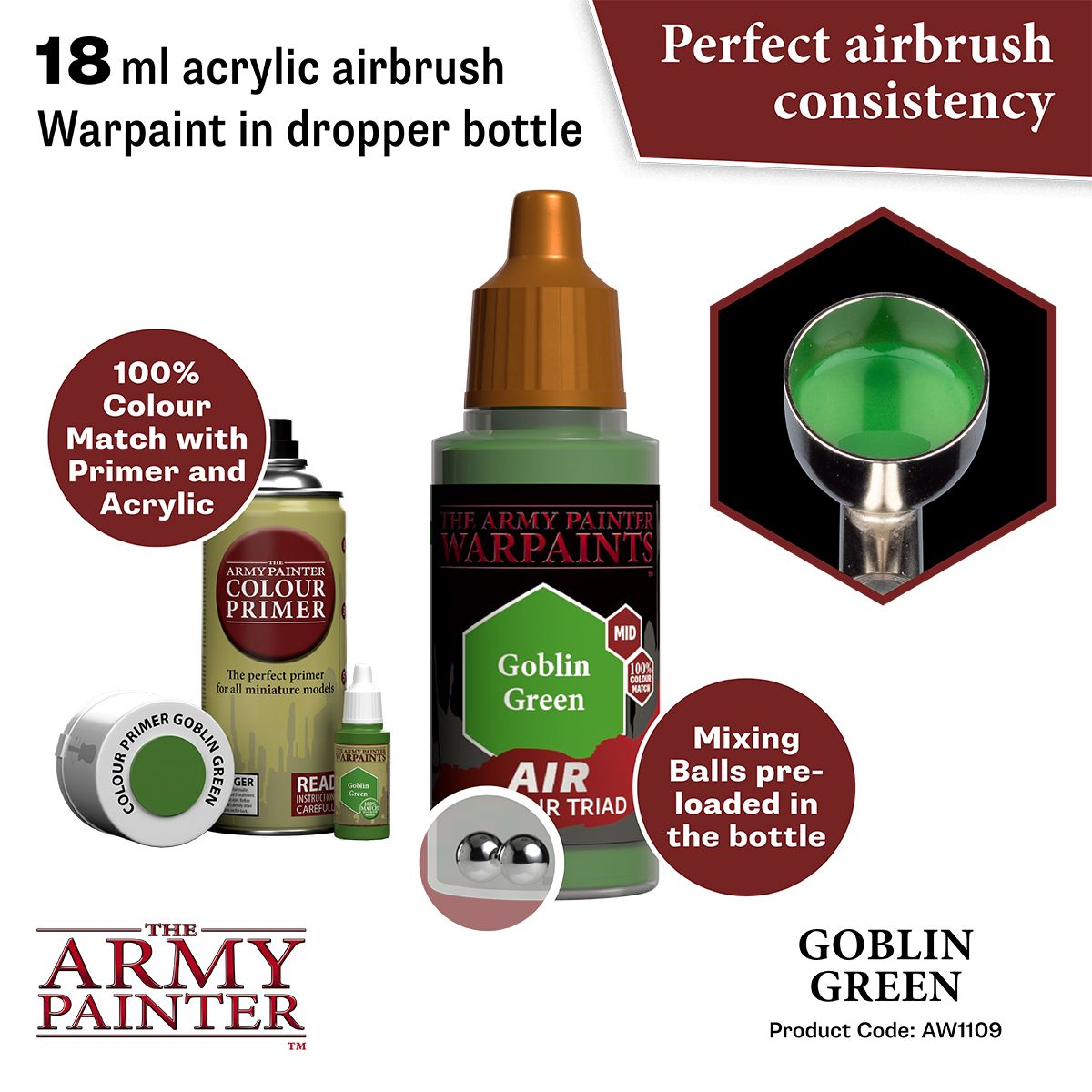 Army Painter - Warpaints Air - Goblin Green Acrylic Paint 18ml