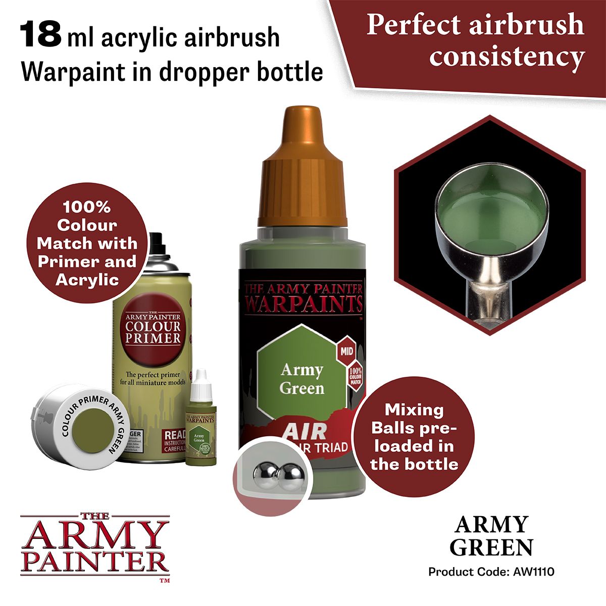 Army Painter - Warpaints Air - Army Green Acrylic Paint 18ml