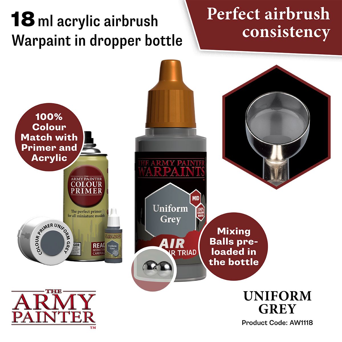 Army Painter - Warpaints Air - Uniform Grey Acrylic Paint 18ml