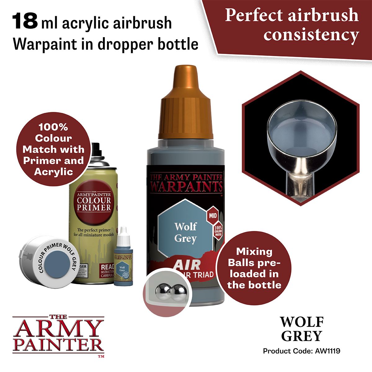 Army Painter - Warpaints Air - Wolf Grey Acrylic Paint 18ml