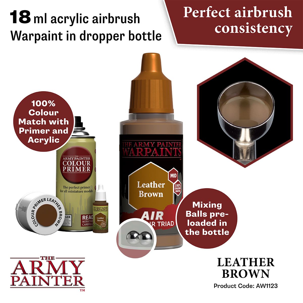 Army Painter - Warpaints Air - Leather Brown Acrylic Paint 18ml