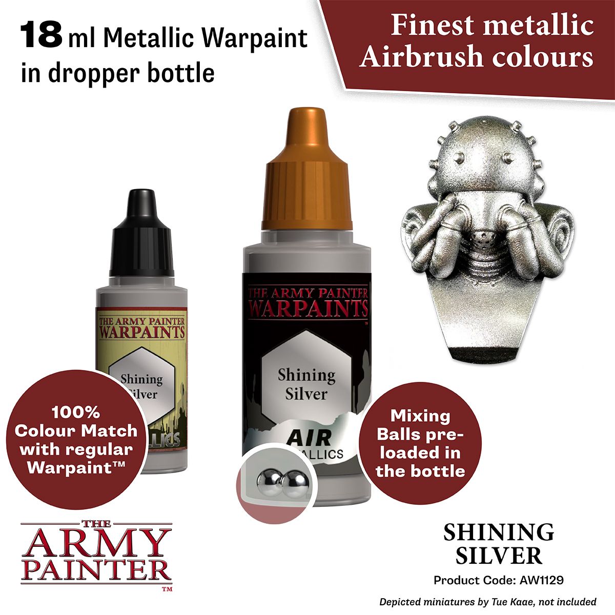 Army Painter - Metallics - Air Shining Silver Acrylic Paint 18ml