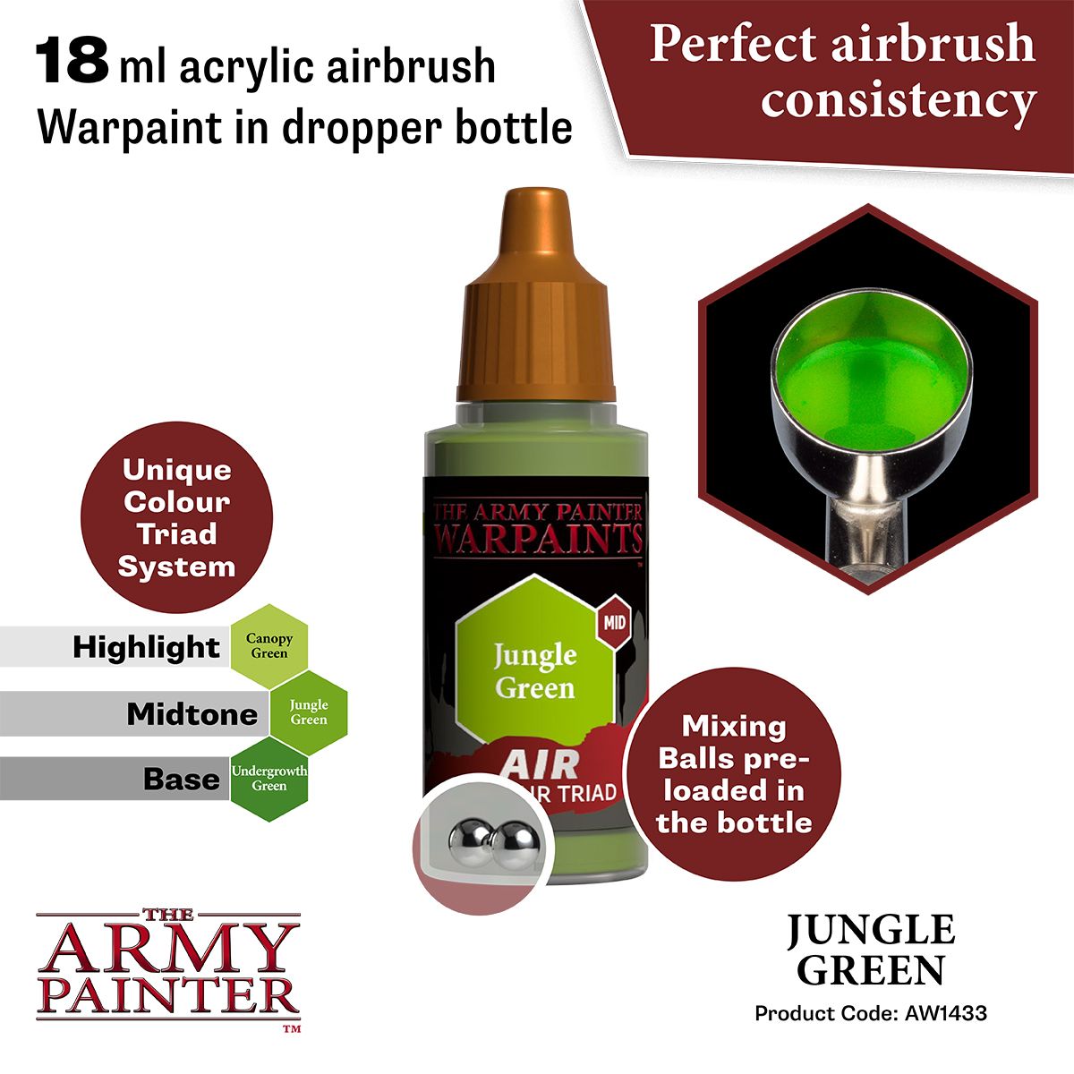 Army Painter - Warpaints Air - Jungle Green Acrylic Paint 18ml