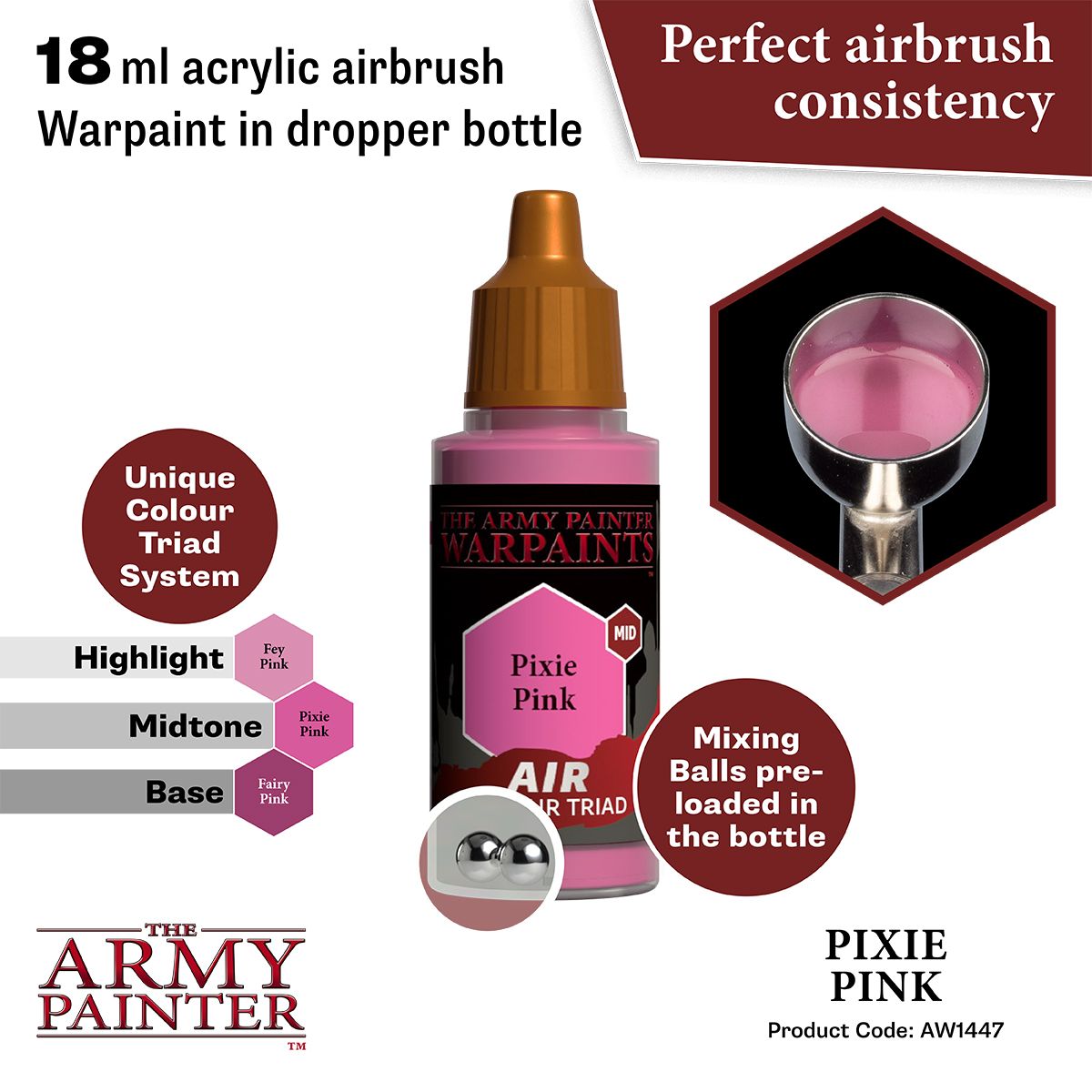 Army Painter - Warpaints Air - Pixie Pink Acrylic Paint 18ml