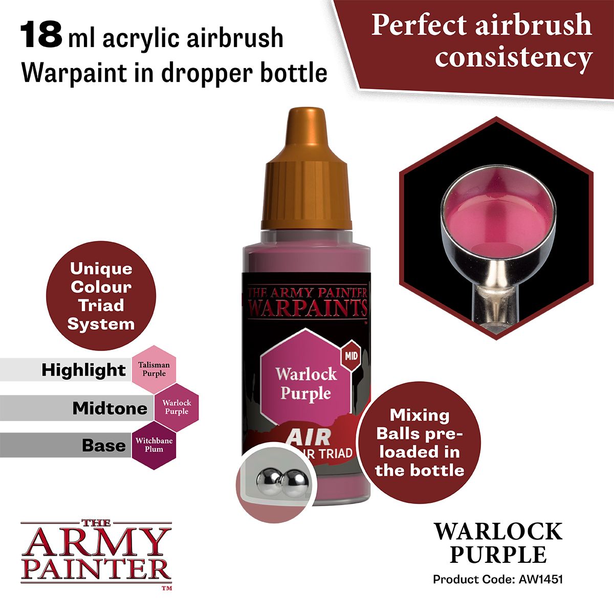 Army Painter - Warpaints Air - Warlock Purple Acrylic Paint 18ml