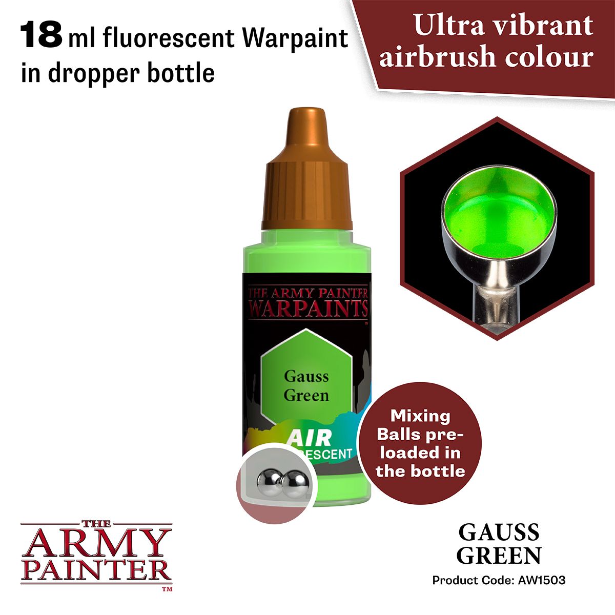 Army Painter - Metallics - Air Gauss Green Fluo Acrylic Paint 18ml