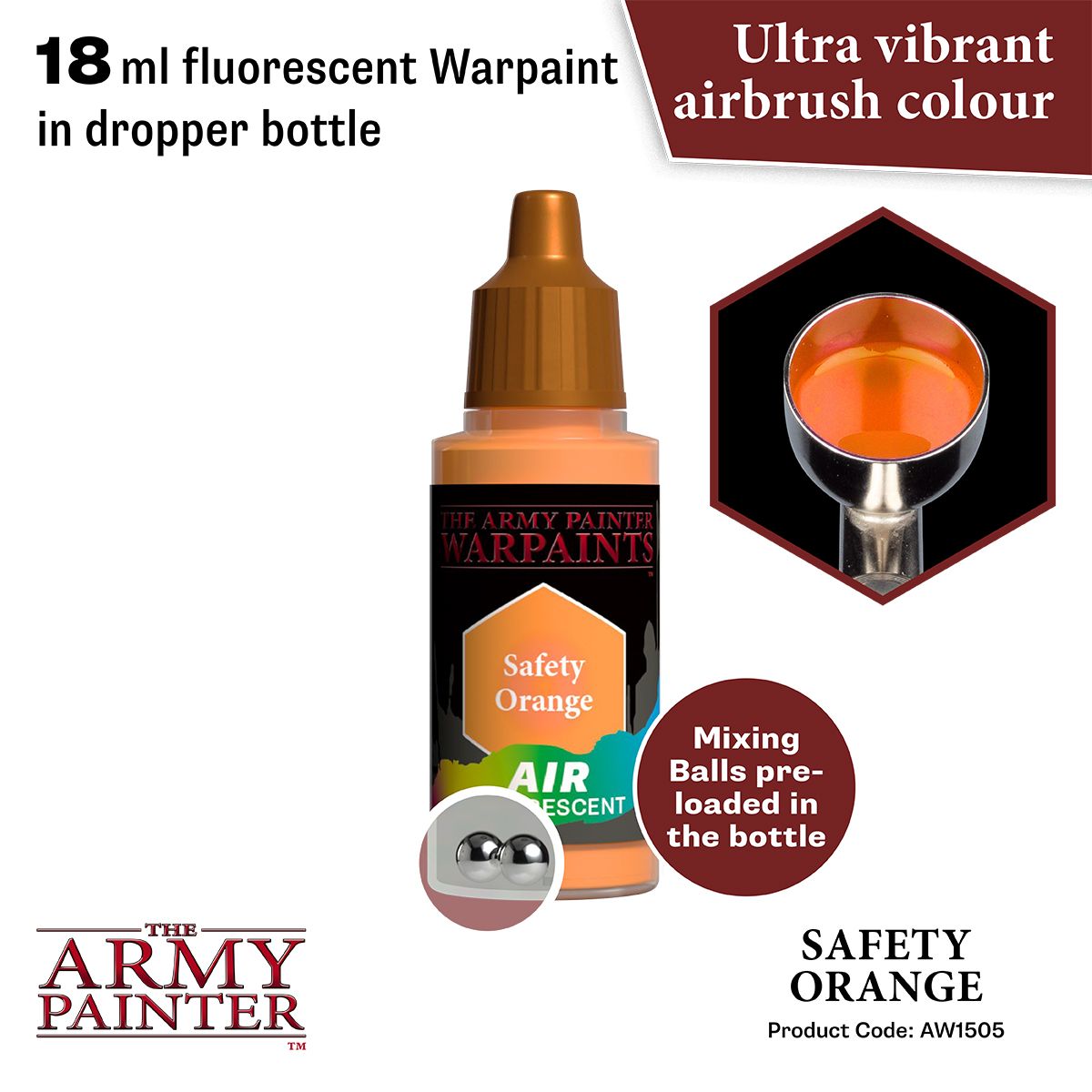 Army Painter - Metallics - Air Safety Orange Fluo Acrylic Paint 18ml